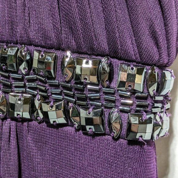 Cache Size 0 Purple Evening Gown with Beaded Collar & Waist - Picture 3 of 7